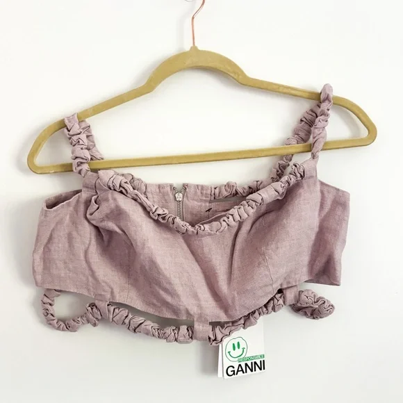 GANNI NWT Ruched Hemp Purple Cropped Halter Tank Light Lilac Size 42 - Picture 7 of 12